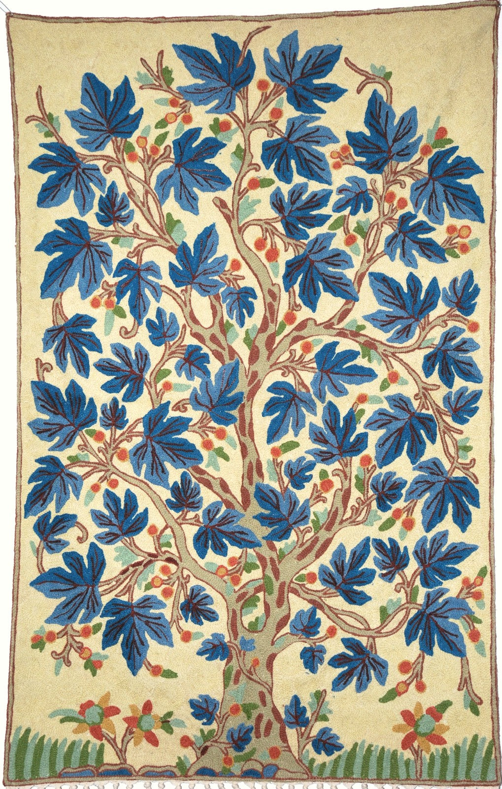 Chain Stitch Tapestry Wool Rug "Maple", Multicolor Embroidered 2.5x4 feet #CWR10011
