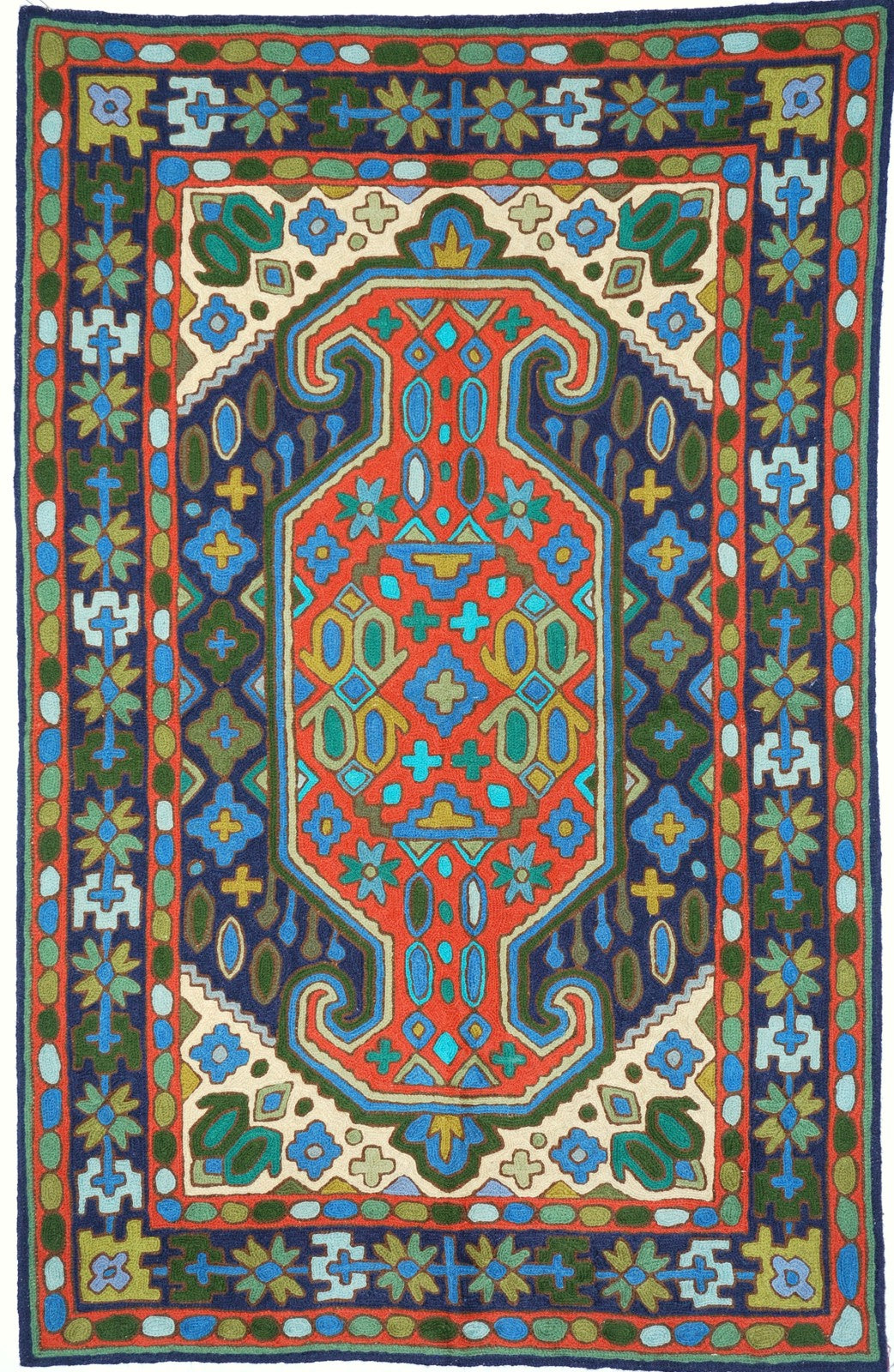 Hand Embroidered Area Rug, Tapestry Wool Rug, Multicolor 2.5x4 feet #CWR10014