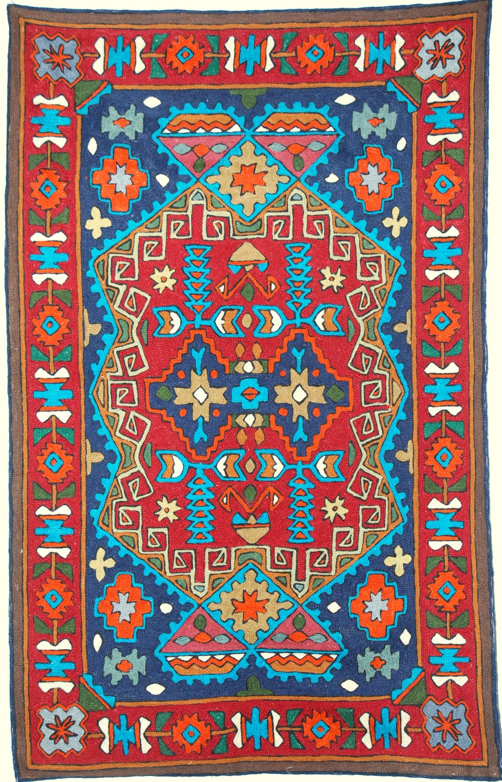 Chain Stitch Tapestry Kelim Wool Rug, Multicolor Embroidered 2.5x4 feet #CWR10015
