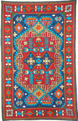 Chain Stitch Tapestry Kelim Wool Rug, Multicolor Embroidered 2.5x4 feet #CWR10015