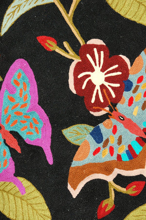 ChainStitch Tapestry Woolen Area Rug "Butterflies", Multicolor Embroidery 2.5x4 feet #CWR10016