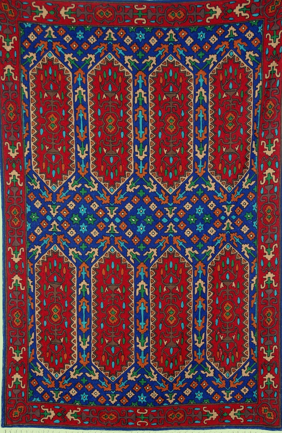 Chain Stitch Tapestry Kelim Wool Rug, Multicolor Embroidered 6x4 feet #CWR24112