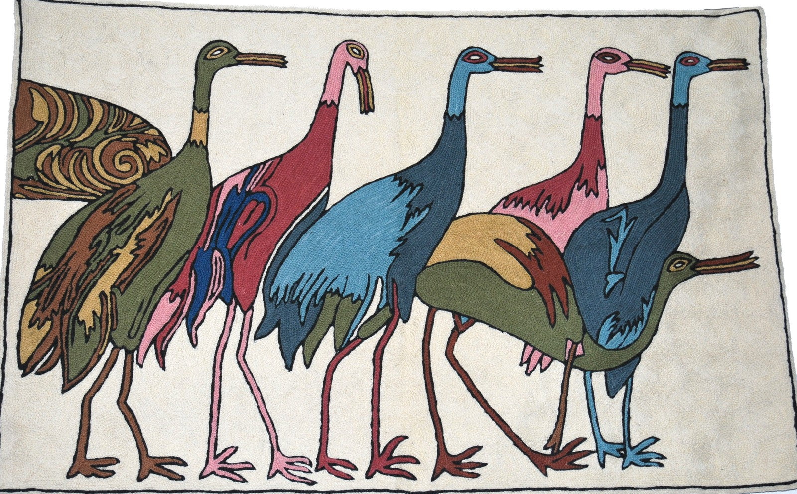 Kashmiri Wool Area Rug Tapestry Birds, Multicolor Embroidery 2x3 feet #CWR6102