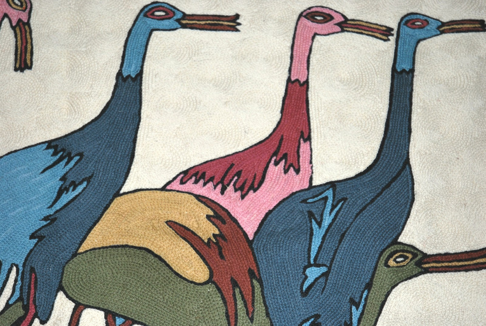 Kashmiri Wool Area Rug Tapestry Birds, Multicolor Embroidery 2x3 feet #CWR6102