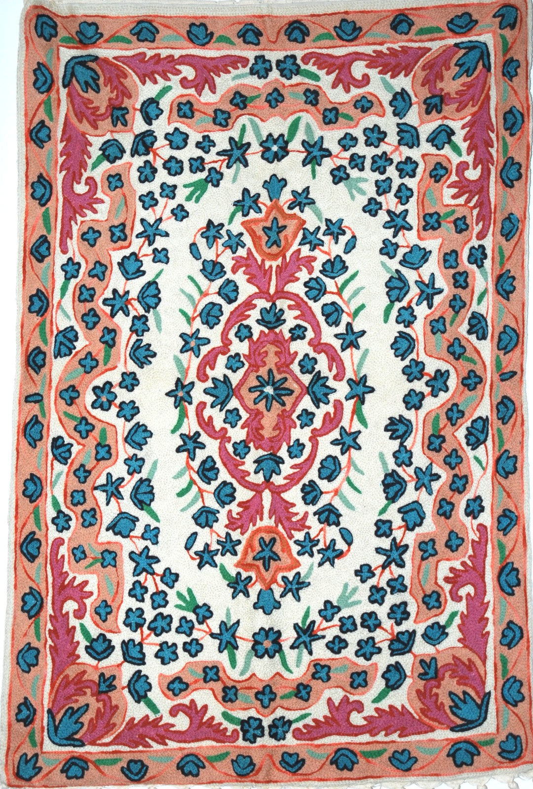 Hand Embroidered Area Rug, Tapestry Wool Rug, Pink and Blue 2x3 feet #CWR6104