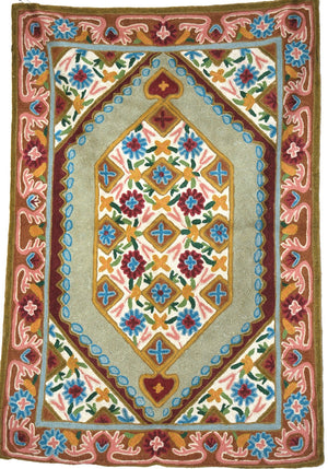 ChainStitch Tapestry Woolen Area Rug, Multicolor Embroidery 2x3 feet #CWR6105