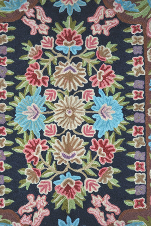 ChainStitch Tapestry Woolen Area Rug, Multicolor Embroidery 2x3 feet #CWR6106
