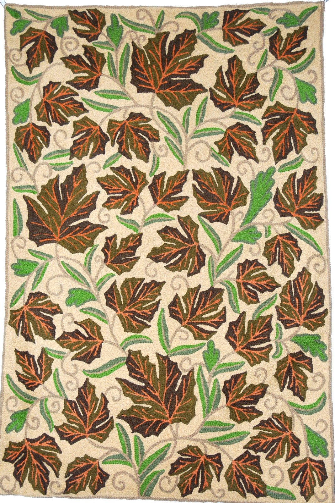 Chain Stitch Tapestry Wool Rug "Maple", Multicolor Embroidered 2x3 feet #CWR6107