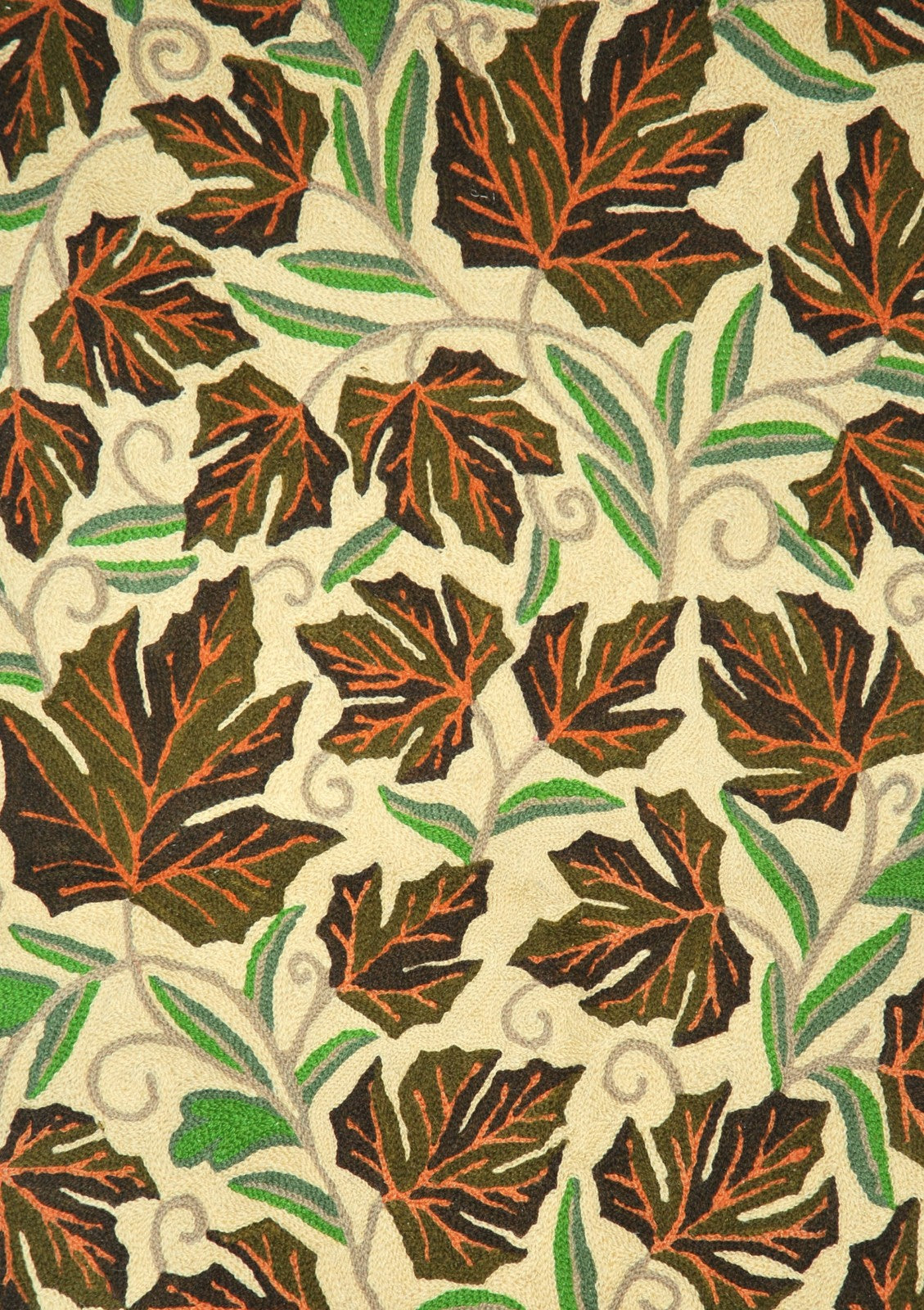 Chain Stitch Tapestry Wool Rug "Maple", Multicolor Embroidered 2x3 feet #CWR6107