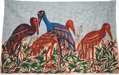 Chain Stitch Tapestry Wool Rug "Birds", Multicolor Embroidered 2x3 feet #CWR6108