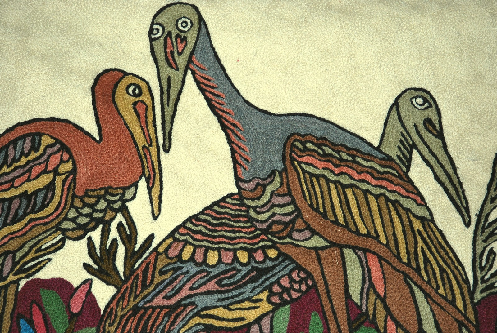 Chain Stitch Tapestry Wool Rug "Birds", Multicolor Embroidered 2x3 feet #CWR6110