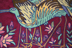 Chain Stitch Tapestry Wool Rug "Birds", Multicolor Embroidered 2x3 feet #CWR6111