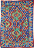 Chain Stitch Tapestry Kelim Wool Rug, Multicolor Embroidered 2x3 feet #CWR6112