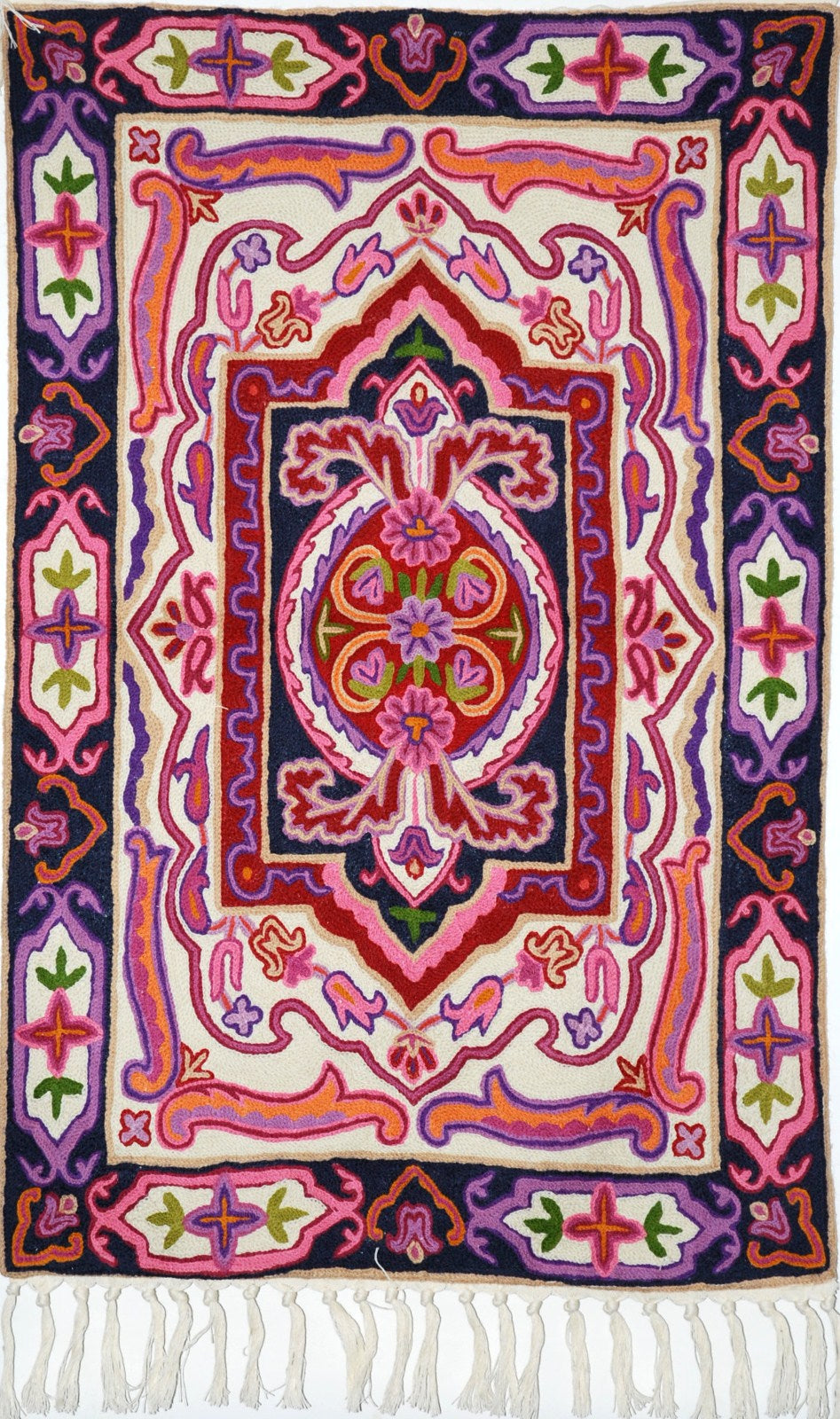 ChainStitch Tapestry Wall Hanging Area Rug, Multicolor Embroidery 2x3 feet #CWR6117