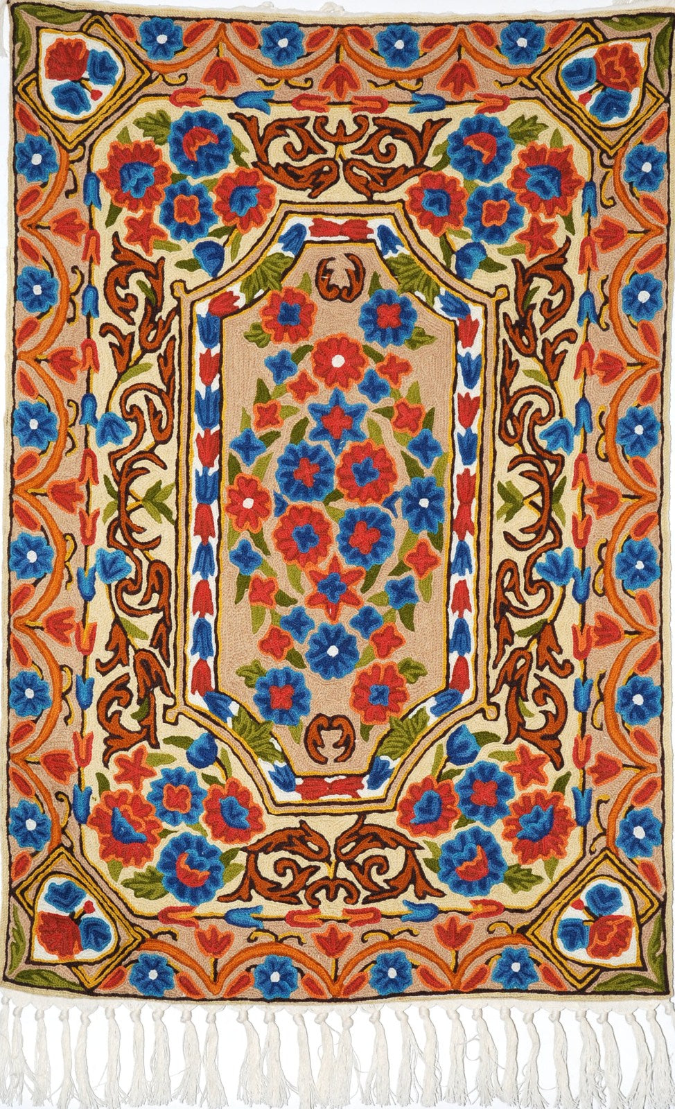 Hand Embroidered Area Rug, Tapestry Wool Rug, Multicolor 2x3 feet #CWR6118
