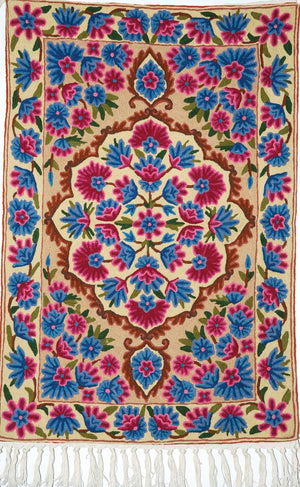 ChainStitch Tapestry Wall Hanging Area Rug, Multicolor Embroidery 2x3 feet #CWR6119