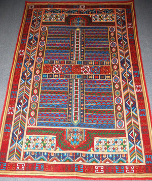 Kashmir Wool Rug "Kelim" ChainStitch Tapestry Area Rug, Multicolor Embroidery 6x9 feet #CWR54109