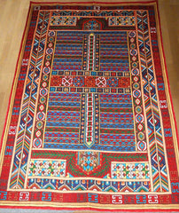 Chain Stitch Tapestry Kelim Wool Rug, Multicolor Embroidered 6x9 feet #CWR54109
