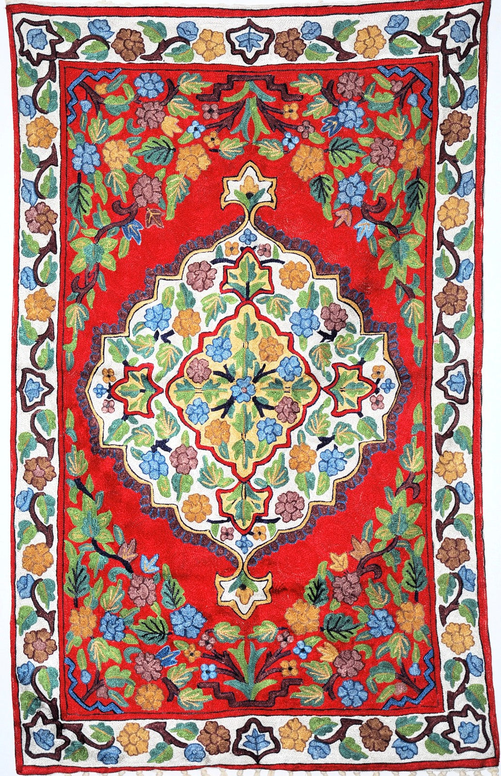 ChainStitch Tapestry Silk Wall Hanging Area Rug, Multicolor Embroidery 2.5x4 feet #CWR10101