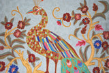 Chain Stitch Tapestry Wool Rug "Peacock", Multicolor Embroidered 2.5x4 feet #CWR10117