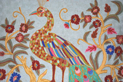 Chain Stitch Tapestry Wool Rug "Peacock", Multicolor Embroidered 2.5x4 feet #CWR10117