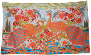 ChainStitch Tapestry Woolen Area Rug "Peacocks", Multicolor Embroidery 3x5 feet #CWR15117
