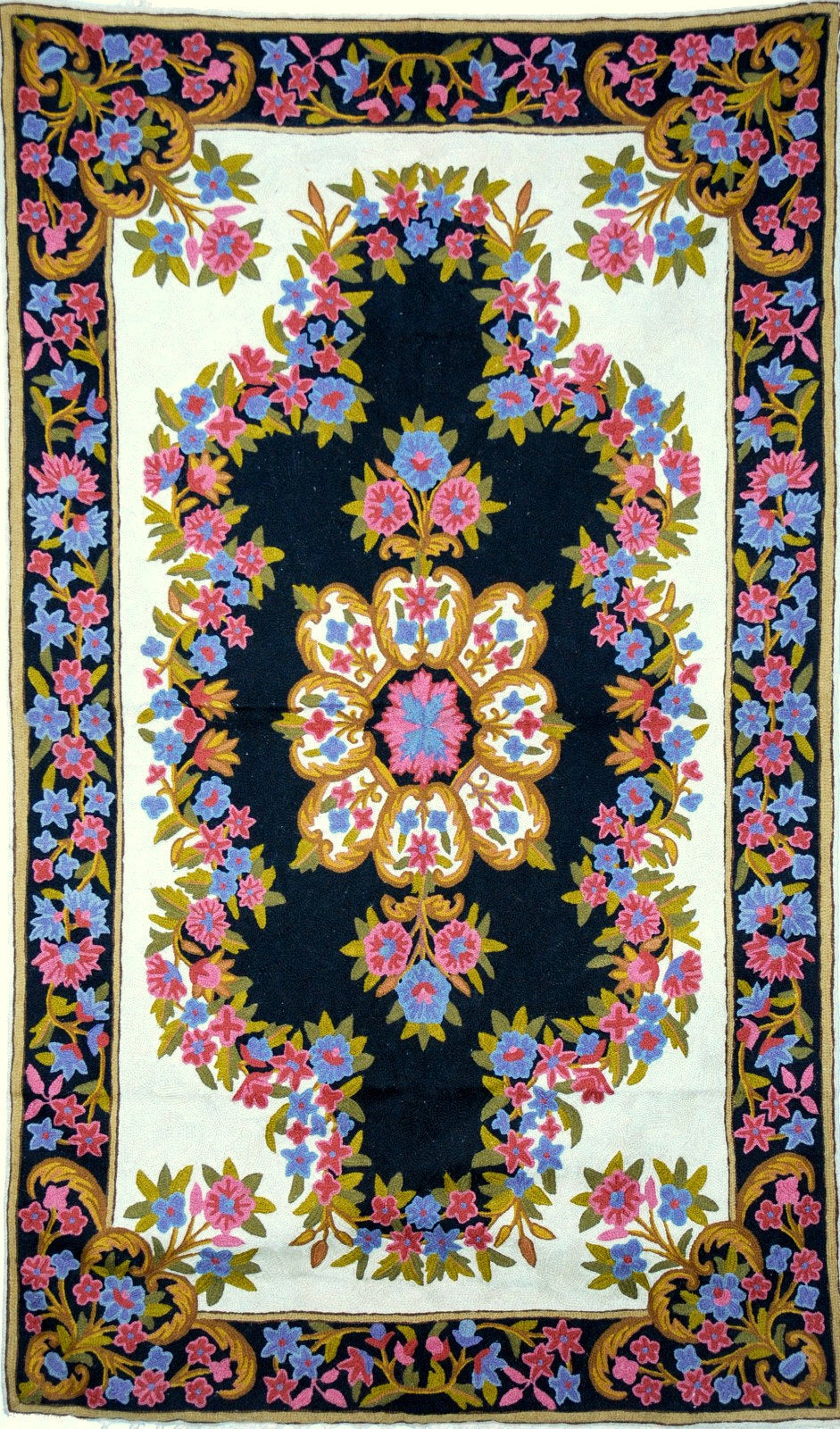 ChainStitch Tapestry Area Rug, Multicolor Wool Embroidery 3x5 feet #CWR15123