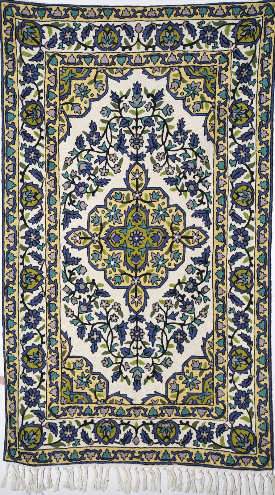 Hand Embroidered Area Rug, Tapestry Wool Rug, Multicolor 3x5 feet #CWR15125