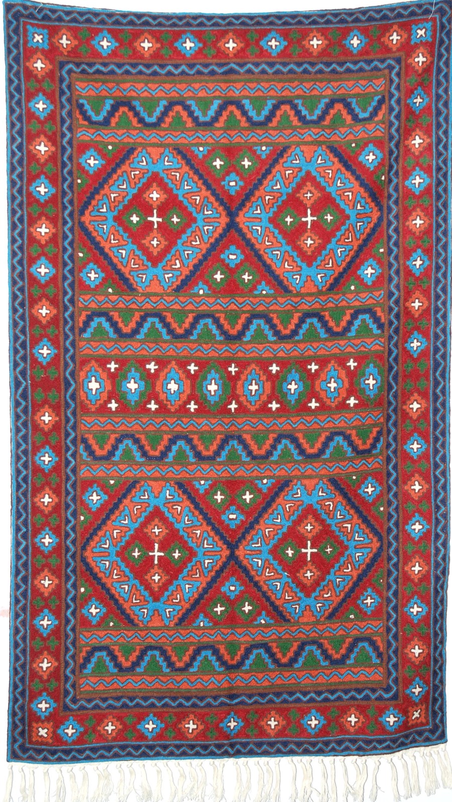 ChainStitch Tapestry Area Rug Kelim, Multicolor Wool Embroidery 3x5 feet #CWR15128