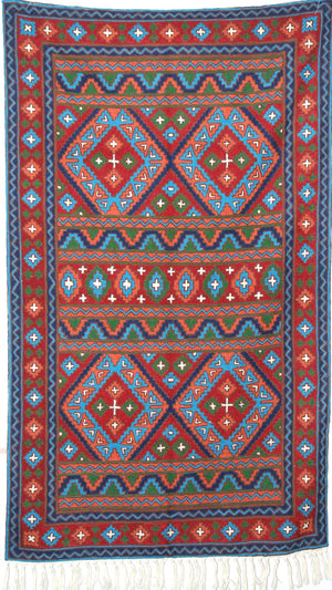 Kashmiri Wool Tapestry Area Rug Kelim, Multicolor Embroidery 3x5 feet #CWR15128