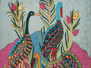 Handmade Tapestry Woolen Area Rug "Birds", Multicolor Embroidery 3x5 feet #CWR15130