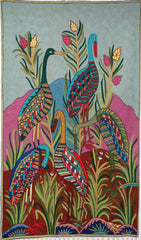 Chain Stitch Tapestry Wool Rug "Birds", Multicolor Embroidered 3x5 feet #CWR15130
