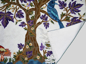 ChainStitch Tapestry Area Rug "Tree of Life Birds", Multicolor Wool Embroidery 3x5 feet #CWR15131