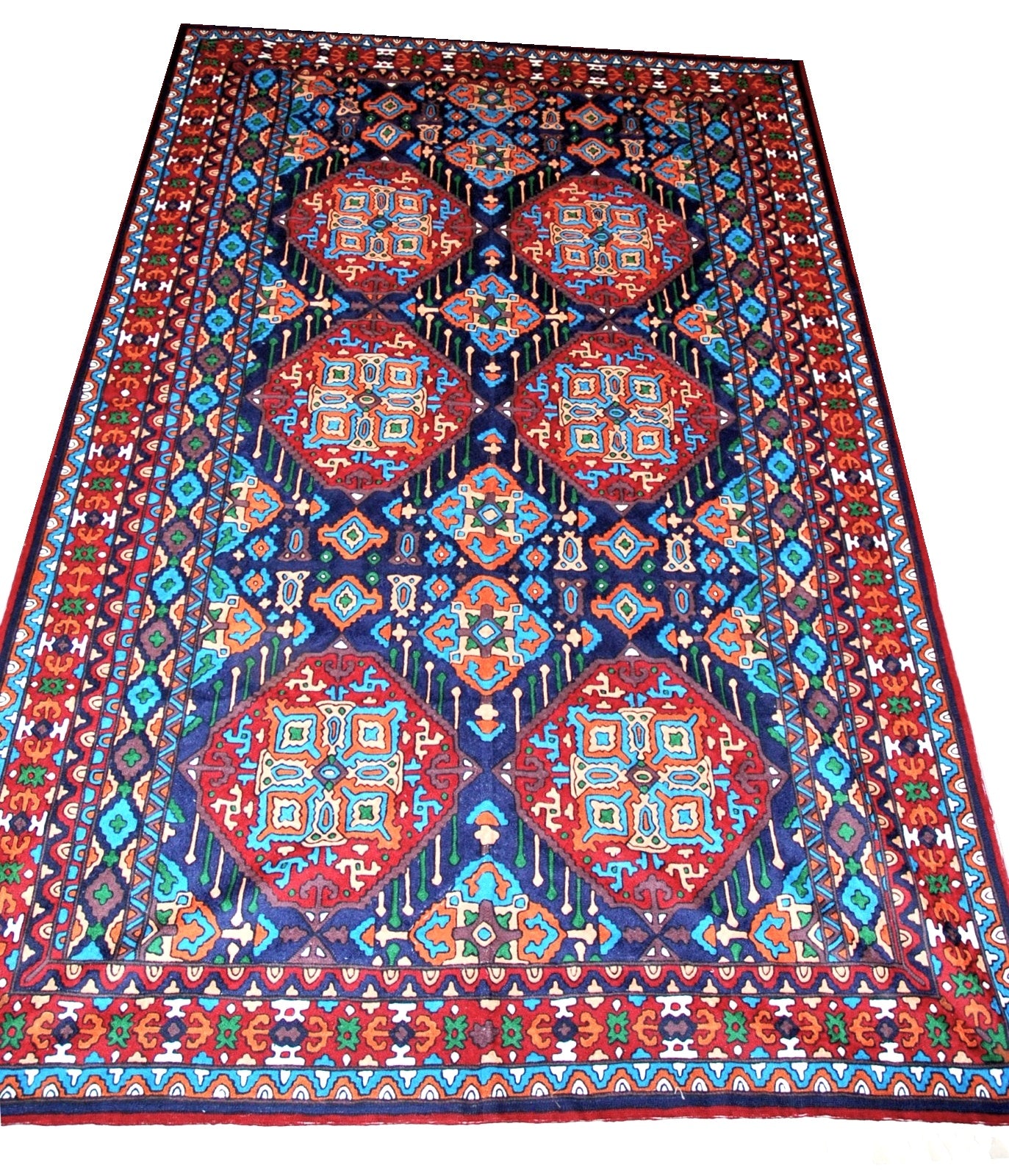 ChainStitch Tapestry Wall Hanging Area Rug Kelim, Multicolor Embroidery 6x9 feet #CWR54108