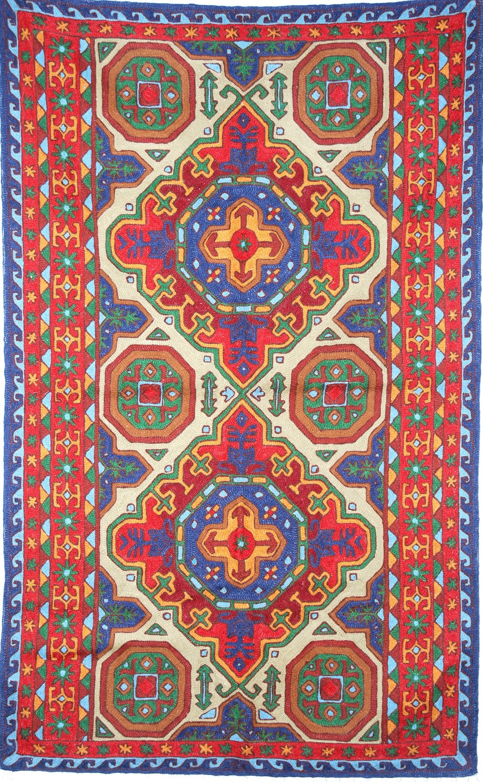 ChainStitch Tapestry Kilim Woolen Area Rug, Multicolor Embroidery 3x5 feet #CWR15122
