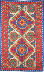 Chain Stitch Tapestry Kelim Wool Rug, Multicolor Embroidered 3x5 feet #CWR15122