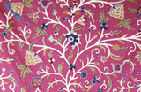 Custom Crewel Embroidered Fabric Magenta, Multicolor Embroidery #3320