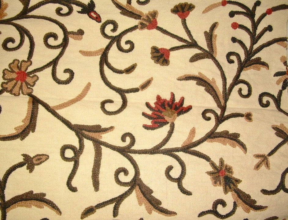 Custom Made Crewel Embroidered Pre-Order Fabric Beige, Brown and Rust #3325