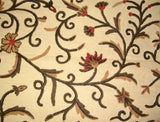 Custom Crewel Embroidered Fabric Beige, Brown and Rust Embroidery #3325