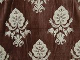 Custom Crewel Embroidered Fabric, White on Brown #3331