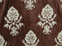 Custom Crewel Embroidered Fabric, White on Brown #3331