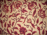 Custom Crewel Embroidered Fabric Beige, Red Embroidery #3343