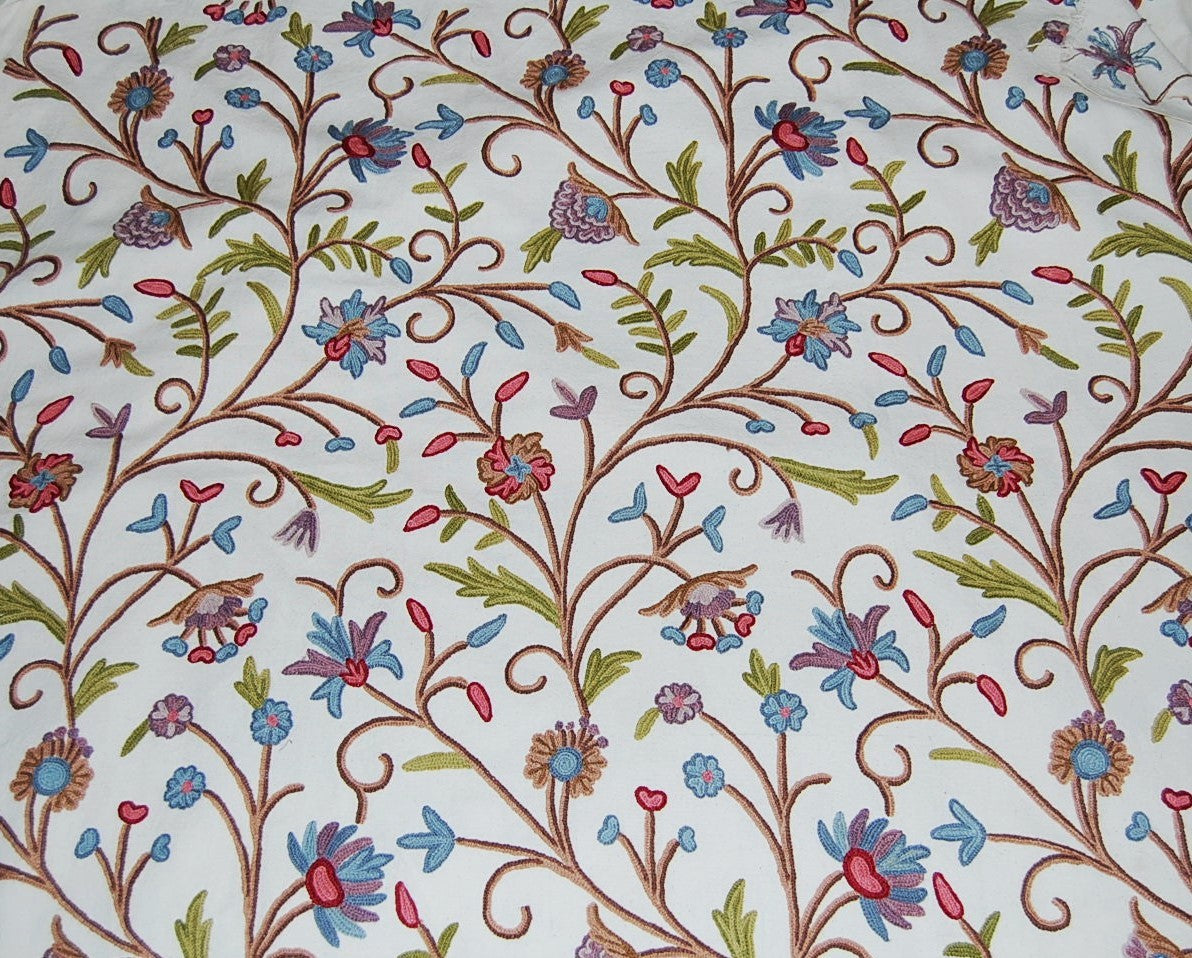 Custom Crewel Embroidered Fabric, Multicolor Embroidery #3301
