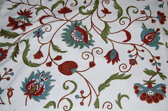 Custom Crewel Embroidered Fabric, Multicolor Embroidery #3302
