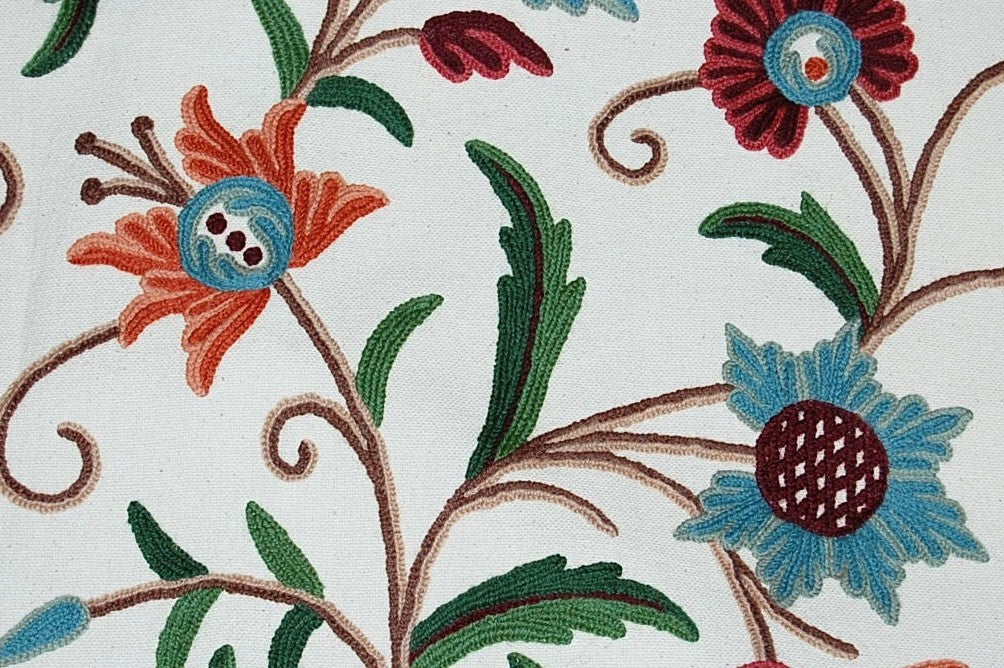 Custom Crewel Embroidered Fabric, Multicolor Embroidery #3304