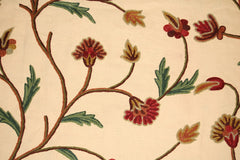 Custom Crewel Embroidered Fabric Beige, Multicolor Embroidery #3306
