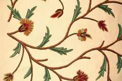 Custom Crewel Embroidered Fabric Beige, Multicolor Embroidery #3306