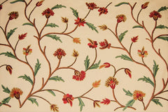 Custom Crewel Embroidered Fabric Beige, Multicolor Embroidery #3306