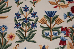 Custom Crewel Embroidered Fabric, Multicolor Embroidery #3307
