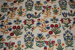 Custom Crewel Embroidered Fabric, Multicolor Embroidery #3307